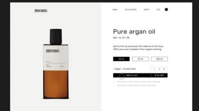 Maquette d'un site e-commerce de cosmétiques (huile d'argan), exemple de boutique en ligne créée par WEB ERA en Seine-et-Marne (77)